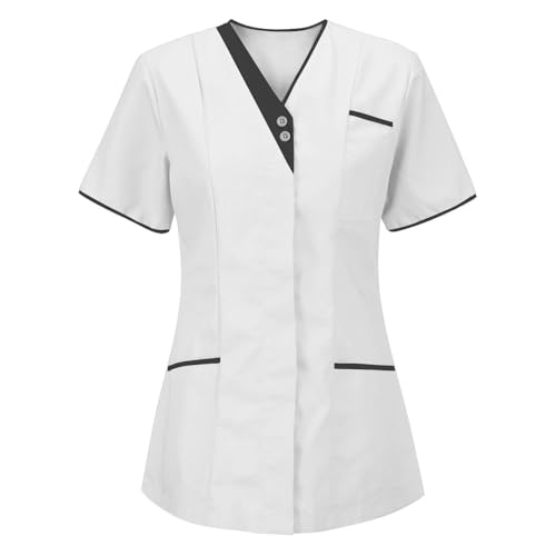 Mifeiwukawa Damen-OP-Oberteil mit V-Ausschnitt, für Krankenschwestern, Uniform, Bluse, Tunika, Tops, Pflegeruniform, Tunika, Halloween, Cosplay, Klinikdienstmädchen, schützendes Brustkrebs-T-Shirt von Mifeiwukawa