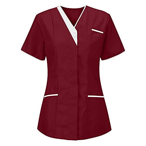 Mifeiwukawa Damen-OP-Oberteil mit V-Ausschnitt, für Krankenschwestern, Uniform, Bluse, Tunika, Tops, Pflegeruniform, Tunika, Halloween, Cosplay, Klinikdienstmädchen, schützendes Brustkrebs-T-Shirt von Mifeiwukawa