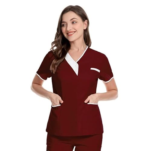 Mifeiwukawa Damen-OP-Oberteil mit V-Ausschnitt, für Krankenschwestern, Uniform, Bluse, Tunika, Tops, Pflegeruniform, Tunika, Halloween, Cosplay, Klinikdienstmädchen, schützendes Brustkrebs-T-Shirt von Mifeiwukawa
