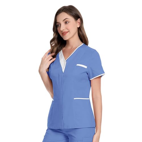 Mifeiwukawa Damen-OP-Oberteil mit V-Ausschnitt, für Krankenschwestern, Uniform, Bluse, Tunika, Tops, Pflegeruniform, Tunika, Halloween, Cosplay, Klinikdienstmädchen, schützendes Brustkrebs-T-Shirt von Mifeiwukawa