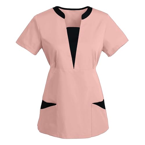 Mifeiwukawa Damen-OP-Oberteil mit V-Ausschnitt, für Krankenschwestern, Uniform, Bluse, Tunika, Tops, Pflegeruniform, Tunika, Halloween, Cosplay, Klinikdienstmädchen, schützendes Brustkrebs-T-Shirt von Mifeiwukawa
