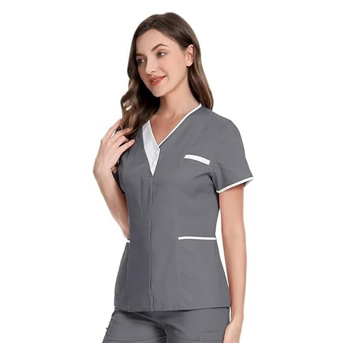 Mifeiwukawa Damen-Schlupfkasack, V-Ausschnitt, T-Shirt für Krankenschwestern, Uniform, Tunika, Tops, Pflegeruniform, Tunika, Halloween, Cosplay, Klinikdienstmädchen, schützendes Brustkrebs-T-Shirt von Mifeiwukawa
