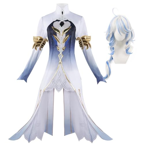 Mifeiwukawa Focalors Furina Suigami Game Peripherals Furina Outfits Comic Con Anime Party Kleid cosplay Volles Kostüm + Perücke Set Mode Anime Charaktere Same Style Role Play Fan Geschenk (typ4, M) von Mifeiwukawa