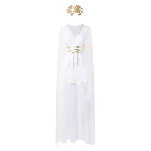 Mifeiwukawa Kleid Damen Kostüm Göttin Die Alte Römische Kostüm Bodysuit Griechisch Karneval Halloween Karneval Party Cosplay Outfit Königin Kleidung Party Kleid (A1 Weiß, M) von Mifeiwukawa
