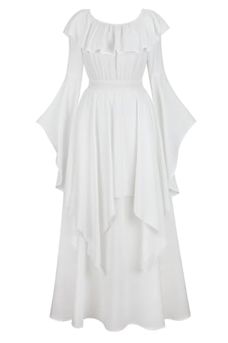 Mifeiwukawa Mittelalterliches Kleid, langes Renaissance-Kostüm, Kleid über Deluxe, viktorianisch, Vintage, Cosplay, Damen (6701whte, L) von Mifeiwukawa
