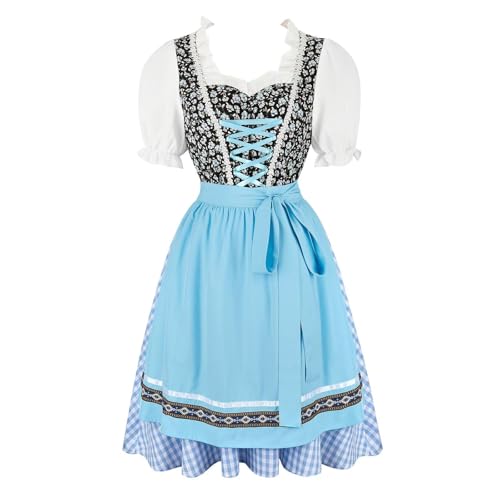 Mifeiwukawa Oktoberfest Outfit Damen Bayerisches Dirndlkleid Fasching Kostüm Halloween 3-teiliges Set Karneval Traditionell (32016blue, M) von Mifeiwukawa