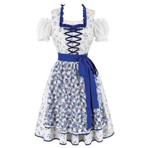 Mifeiwukawa Oktoberfest Outfit Damen Bayerisches Dirndlkleid Fasching Kostüm Halloween 3-teiliges Set Karneval Traditionell (32018blau, XS) von Mifeiwukawa