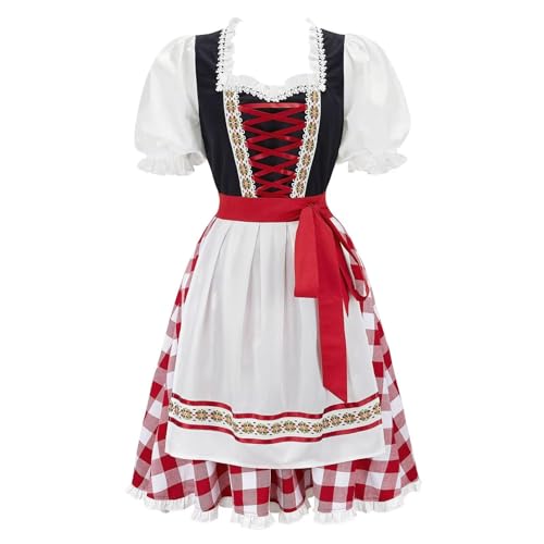 Mifeiwukawa Oktoberfest Outfit Damen Bayerisches Dirndlkleid Fasching Kostüm Halloween 3-teiliges Set Karneval Traditionell (32023schwarz, 3XL) von Mifeiwukawa
