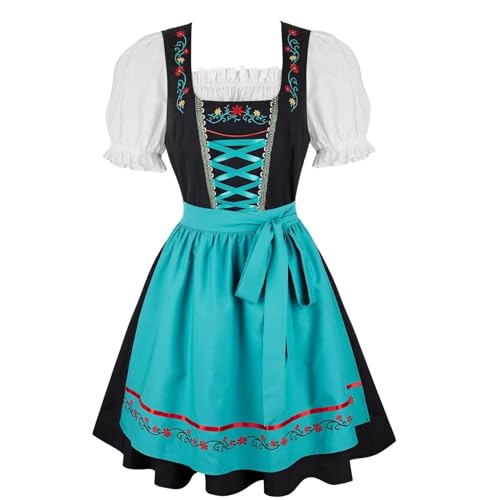 Mifeiwukawa Oktoberfest Outfit Damen Bayerisches Dirndlkleid Fasching Kostüm Halloween 3-teiliges Set Karneval Traditionell (Blau, L) von Mifeiwukawa