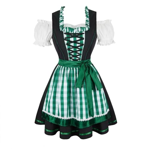 Mifeiwukawa Oktoberfest Outfit Damen Bayerisches Dirndlkleid Fasching Kostüm Halloween 3-teiliges Set Karneval Traditionell (Grünweiß, S) von Mifeiwukawa