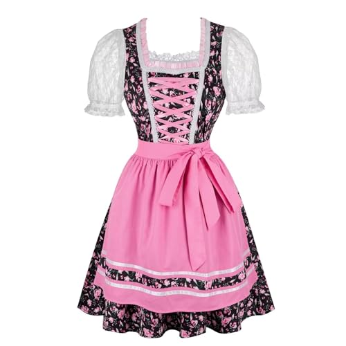 Mifeiwukawa Oktoberfest Outfit Damen Bayerisches Dirndlkleid Fasching Kostüm Halloween 3-teiliges Set Karneval Traditionell (Rosa, M) von Mifeiwukawa