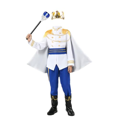 Mifeiwukawa Prinz König Kostüm Set mit Krone Zepter für Prinzenparty Fasching Party Cosplay Halloween, Karneval 100-150cm (typ1, 100) von Mifeiwukawa