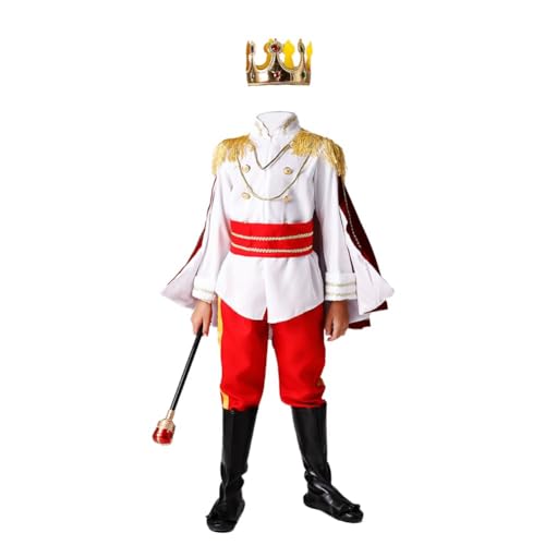Mifeiwukawa Prinz König Kostüm Set mit Krone Zepter für Prinzenparty Fasching Party Cosplay Halloween, Karneval 100-150cm (typ2, 100) von Mifeiwukawa