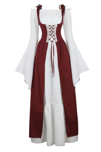 Mifeiwukawa Renaissance-Kostüm für Damen, mittelalterliche Kleider, irisch, über Plue, Größe Deluxe, viktorianisch, Retro, Cosplay, Weinrot, Größe 3XL Mifeiwukawa Renaissance-Kostüm für Damen, mittelalterliche Kleider, irisch, über Plue, Größe Deluxe, viktorianisch, Retro, Cosplay, Weinrot, Größe 3XL von Mifeiwukawa
