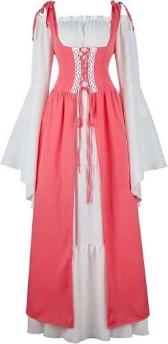 Mifeiwukawa Renaissance-Kostüm für Damen, mittelalterliche Kleider, irisch, über Plue, Größe Deluxe, viktorianisches Retro, Cosplay (Rosa, L) von Mifeiwukawa