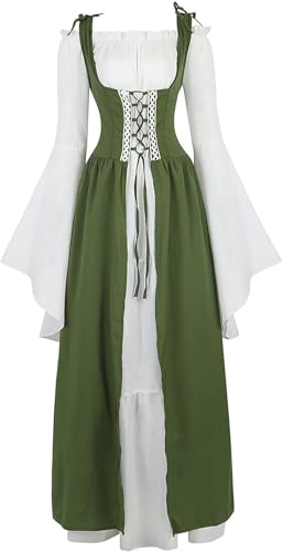 Mifeiwukawa Renaissance-Kostüm für Damen, mittelalterliche Kleider, irisch, über Plue, Größe Deluxe, viktorianisches Retro-Cosplay, Olivgrün, XXL Mifeiwukawa Renaissance-Kostüm für Damen, mittelalterliche Kleider, irisch, über Plue, Größe Deluxe, viktorianisches Retro-Cosplay, Olivgrün, XXL von Mifeiwukawa