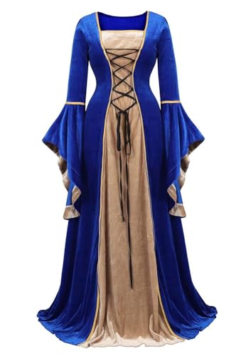 Mifeiwukawa Renaissance-Kostüm für Damen, mittelalterliches Samtkleid, irisches Vintage-Kostüm, viktorianische Fee, Party, Halloween, Blau, Größe XL Mifeiwukawa Renaissance-Kostüm für Damen, mittelalterliches Samtkleid, irisches Vintage-Kostüm, viktorianische Fee, Party, Halloween, Blau, Größe XL von Mifeiwukawa