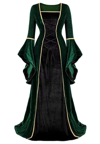 Mifeiwukawa Renaissance-Kostüm für Damen, mittelalterliches Samtkleid, irisches Vintage-Kostüm, viktorianische Fee, Party, Halloween, Grünschwarz, Größe M Mifeiwukawa Renaissance-Kostüm für Damen, mittelalterliches Samtkleid, irisches Vintage-Kostüm, viktorianische Fee, Party, Halloween, Grünschwarz, Größe M von Mifeiwukawa