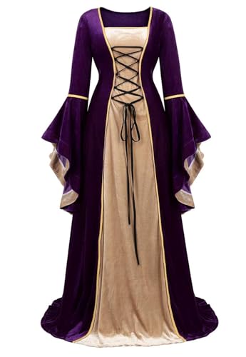 Mifeiwukawa Renaissance-Kostüm für Damen, mittelalterliches Samtkleid, irisches Vintage-Kostüm, viktorianische Fee, Party, Halloween, Lila, Größe XXL Mifeiwukawa Renaissance-Kostüm für Damen, mittelalterliches Samtkleid, irisches Vintage-Kostüm, viktorianische Fee, Party, Halloween, Lila, Größe XXL von Mifeiwukawa