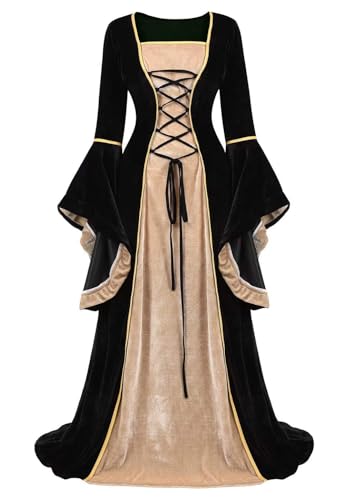 Mifeiwukawa Renaissance-Kostüm für Damen, mittelalterliches Samtkleid, irisches Vintage-Kostüm, viktorianische Fee, Party, Halloween, Schwarz, Größe L Mifeiwukawa Renaissance-Kostüm für Damen, mittelalterliches Samtkleid, irisches Vintage-Kostüm, viktorianische Fee, Party, Halloween, Schwarz, Größe L von Mifeiwukawa