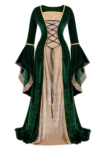 Mifeiwukawa Renaissance-Kostüm für Damen, mittelalterliches Samtkleid, irisches Vintage-Kostüm, viktorianische Fee, Party, Halloween (Grün, XXL) von Mifeiwukawa