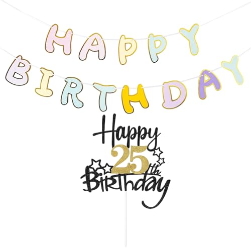 25 Geburtstag Deko, Happy Birthday Girlande, Geburtstagsdekoration Für Kuchen Und Party, 1 Cake Topper Und 1 Set Girlande,Passend Für Verschiedene Partythemen Und -stile 25 Geburtstag Deko, Happy Birthday Girlande, Geburtstagsdekoration Für Kuchen Und Party, 1 Cake Topper Und 1 Set Girlande,Passend Für Verschiedene Partythemen Und -stile von MigWoo