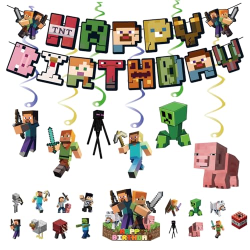 Geburtstagsdeko Jungen, Miner Gamer Geburtstagsdeko Mann, Birthday Decorations Für 6-9 Jahre, Pixel Deko, Wiederwendbarem Happy Birthday Banner Geburtstagsdeko Jungen, Miner Gamer Geburtstagsdeko Mann, Birthday Decorations Für 6-9 Jahre, Pixel Deko, Wiederwendbarem Happy Birthday Banner von MigWoo