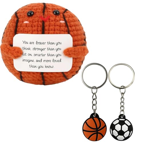 MigWoo Basketball Geschenke, Basketball Schlüsselanhänger, Emotionale Unterstützung Geschenk, Motivierende Desktop Dekoration, 1 Basketball Häkelpuppe + 2 Schlüsselanhänger von MigWoo