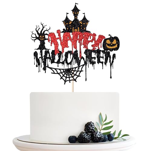 Migeaks Glitter Happy Halloween Cake Topper, Hallow's Day Horrible Birthday Cake Decoration Halloween Party Decoration for Spooky Haunted House Themed Birthday Cake Topper Decorations (Halloween) von Migeaks
