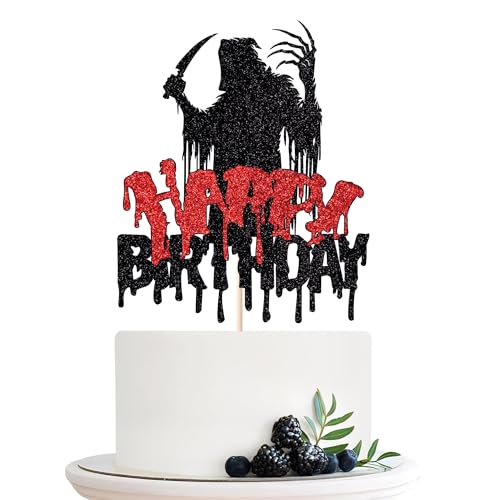 Migeaks Glitzernde Halloween-Happy Birthday-Kuchendekoration, Heiligtag-Thema, schreckliche Geburtstagstortendekorationen, Halloween-Dekoration, blutiges Horror-Thema, Geburtstagsparty-Zubehör von Migeaks