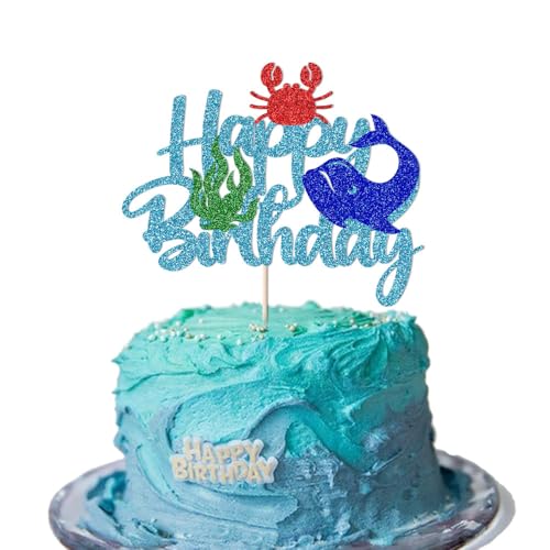 Migeaks Happy Birthday Cake Topper, Sea Cake Decoration Crab Seetang Wale Cake Decor, Sea Animal Theme Birthday Party Supplies, Baby Shower/Kids Boys Girls Birthday Cake Decorations (Crab) von Migeaks