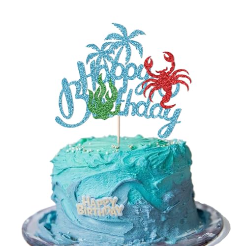 Migeaks Happy Birthday Cake Topper, Sea Cake Decoration Crab Seetang Wale Cake Decor, Sea Animal Theme Birthday Party Supplies, Baby Shower/Kids Boys Girls Birthday Cake Decorations (HB-Seetang) von Migeaks