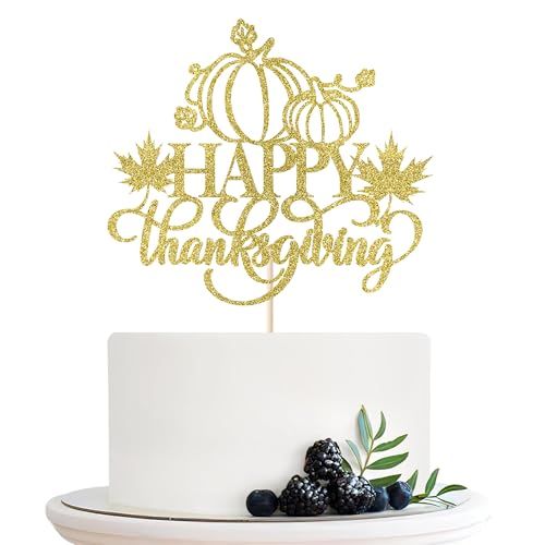Migeaks Happy Thanksgiving Cake Topper, Herbst Thanksgiving DayThemen-Geburtstagsparty-Zubehör, Ahornblätter, Happy Friendsgiving Cake Pick Autumn Grateful Blessed Cake Decor (Thanksgiving) von Migeaks