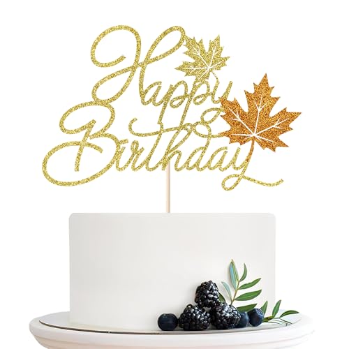 Migeaks Tortenaufsatz für Thanksgiving, Happy Birthday, Herbsttag, Geburtstag, Dekoration, Glitzer, Ahornblatt, Kürbis, Herbstthema, Kuchenpicks, Happy Thanksgiving Day von Migeaks