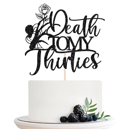 Migeaks Tortenaufsatz mit Aufschrift "Death to My Thirties Death to My Thirties", Schwarz mit Glitzer, Dekoration für Beerdigung, Geburtstagsdekoration, Rip to My 30s, Death to My Youth 40. Geburtstag von Migeaks