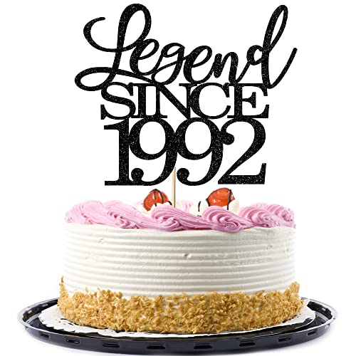 Migeaks Legend Since 1992 Cake Topper 33th Birthday Happy Birthday Cake Topper Men and Women Cheer 33 Years Old Handmade Black Glitter Cake Decoration (1992) von Migeaks
