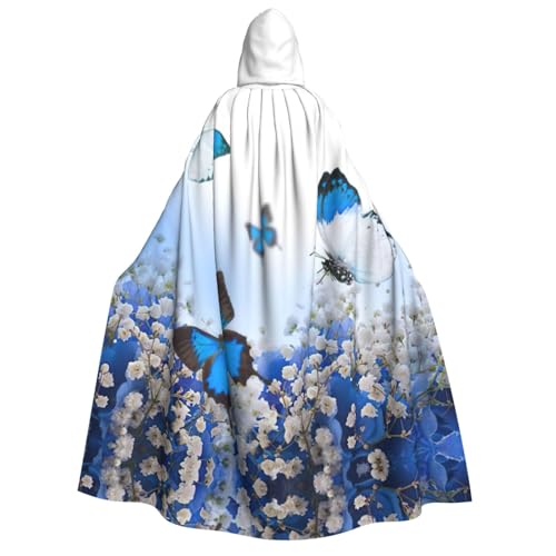 Migpkd Blauer Schmetterlings-Umhang mit Kapuze, Hexenmantel, Umhang mit Kapuze, Umhang für Erwachsene, Cosplay-Kostüm von Migpkd