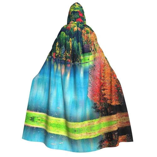 Migpkd Bunte Bäume, See, Fluss, Teich, Halloween, Kapuzenumhang, Hexenmantel, Umhang mit Kapuze, Umhang für Erwachsene, Cosplay-Kostüm Migpkd Bunte Bäume, See, Fluss, Teich, Halloween, Kapuzenumhang, Hexenmantel, Umhang mit Kapuze, Umhang für Erwachsene, Cosplay-Kostüm von Migpkd