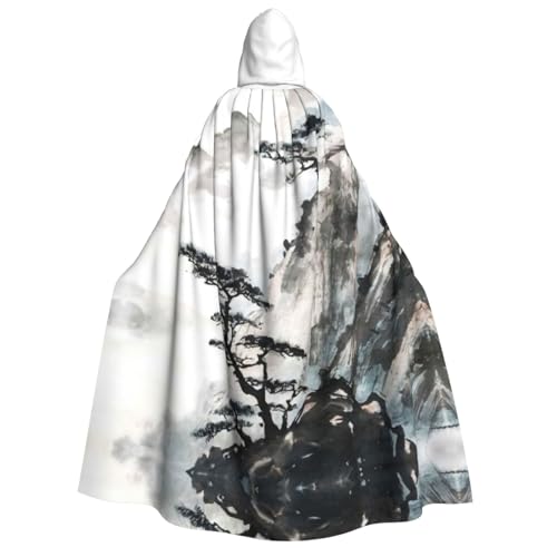 Migpkd Chinesische Landschaftsmalerei, Halloween, Kapuzenumhang, Hexenmantel, Umhang mit Kapuze, Umhang für Erwachsene, Cosplay-Kostüm von Migpkd