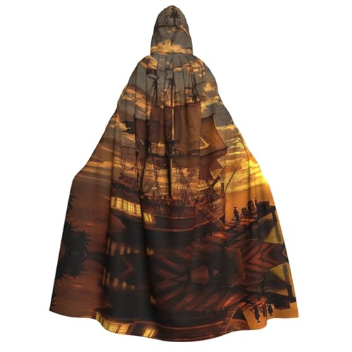 Migpkd Fantasie-Piratenschiff-Halloween-Kapuzenumhang, Hexenmantel, Umhang mit Kapuze, Umhang für Erwachsene, Cosplay-Kostüm von Migpkd