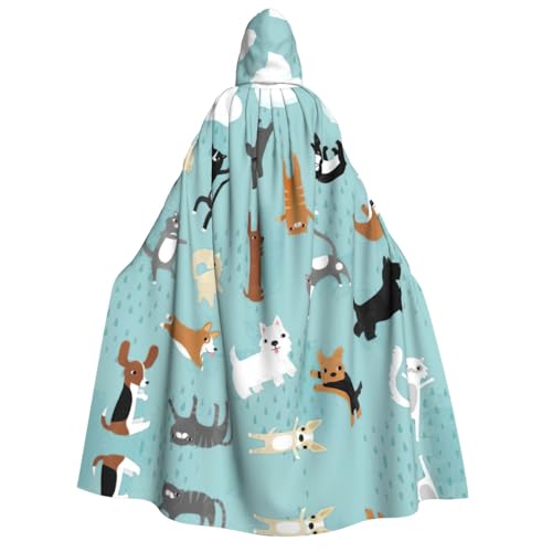Migpkd Regenmantel mit Kapuze und Katzen und Hunden, Hexenmantel, Umhang mit Kapuze für Erwachsene, Cosplay-Kostüm von Migpkd