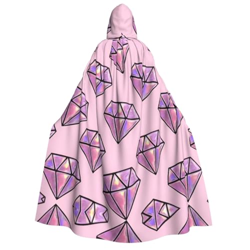 Migpkd Rosafarbener Halloween-Kapuzenumhang mit Rautenmuster, Hexenmantel, Umhang mit Kapuze für Erwachsene, Cosplay-Kostüm von Migpkd