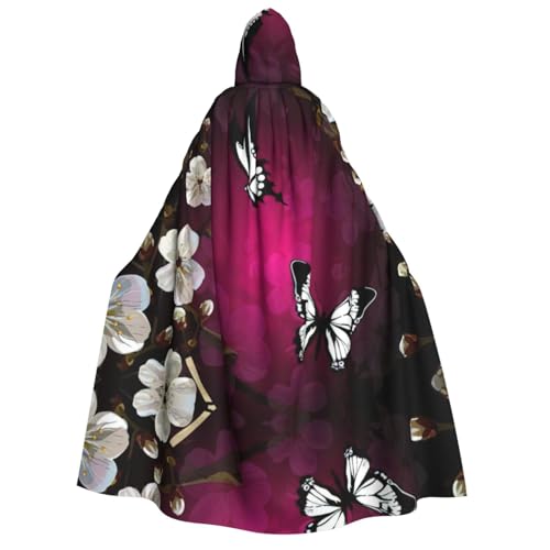 Migpkd Schwarz-weißer Schmetterlings-Umhang mit Kapuze, Hexenmantel, Umhang mit Kapuze, Umhang für Erwachsene, Cosplay-Kostüm von Migpkd