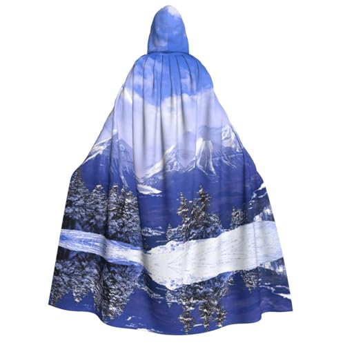 Migpkd Umhang mit Kapuze, Motiv: Blauer Himmel, Weiß, Schnee, Berge, Halloween, Hexenmantel, Umhang mit Kapuze, Umhang für Erwachsene, Cosplay-Kostüm von Migpkd