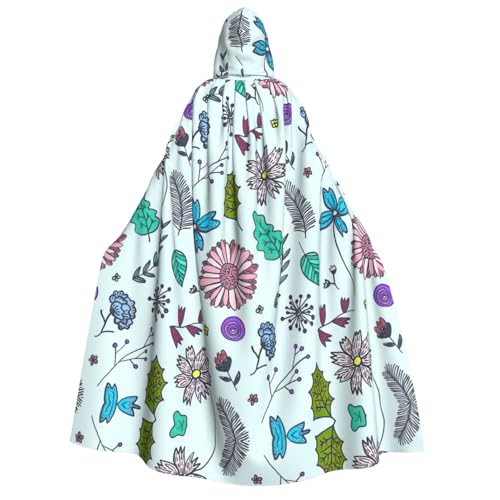 Migpkd Umhang mit farbigen Kritzelei-Blumen, Halloween, Hexenmantel, Umhang mit Kapuze, Umhang für Erwachsene, Cosplay-Kostüm von Migpkd