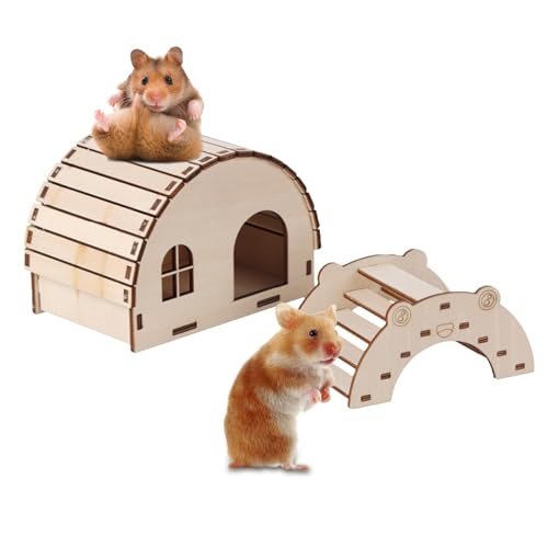 Mihauuke Kleines Hamster-Holzhaus | Holzhaus für Zwerghamster - Versteckkäfigzubehör für Kleintiere, Meerschweinchen, Mäuse, Hamster von Mihauuke