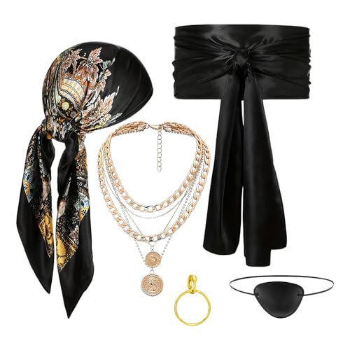 Mihauuke Piratenkostüm Damen Zubehör, Cosplay Party Piraten Kopftuch Schärpe Gürtel Augenklappe, 5 Teile Rollenspiel Ausstattung Für Theateraufführungen Schulspiele Maskenbälle Mihauuke Piratenkostüm Damen Zubehör, Cosplay Party Piraten Kopftuch Schärpe Gürtel Augenklappe, 5 Teile Rollenspiel Ausstattung Für Theateraufführungen Schulspiele Maskenbälle von Mihauuke