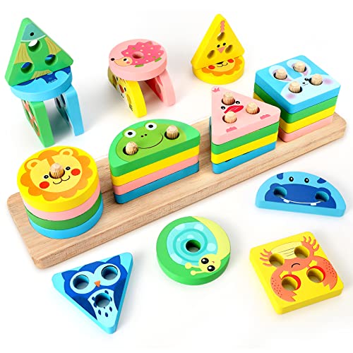 Miiepls Montessori Spielzeug ab 1 2 3 Jahre Jungen Mädchen, Sortier- und Stapelspielzeug aus Holz für Kleinkinder, Pädagogisches Sensorisches Spielzeug, Farberkennung, Formsortierer von Miiepls