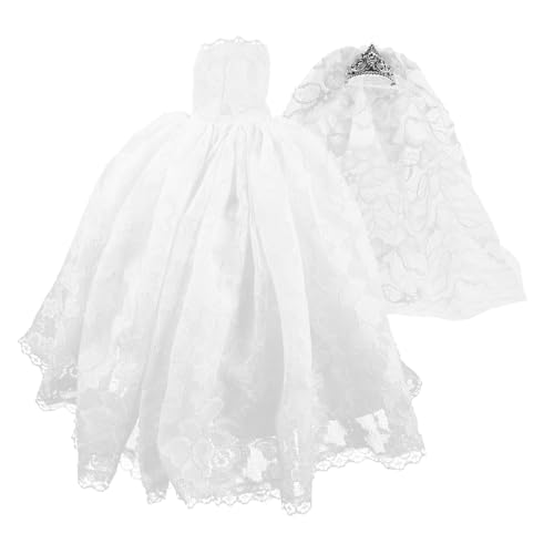 Mikikit 1 Satz Mini -Puppen -hochzeitskleid Heiraten Für Prinzessin Klein Gekleidet Die Party Miniatur Fee Realistisch Dolly Traditionell Braut Mini-puppenhauszubehör Polyester Weiß von Mikikit