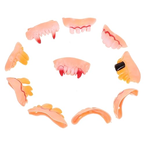 Mikikit 10Stücke Halloween Fake Zähne Lustige Prothesen für Kostümpartys Gruselige Halloween Zubehör für Vampir und Zombie Looks für Cosplay und Scherzartikel von Mikikit